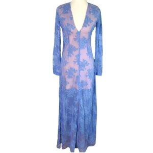 MAJORELLE Aztec Floral Lace Maxi Dress Blue Small S